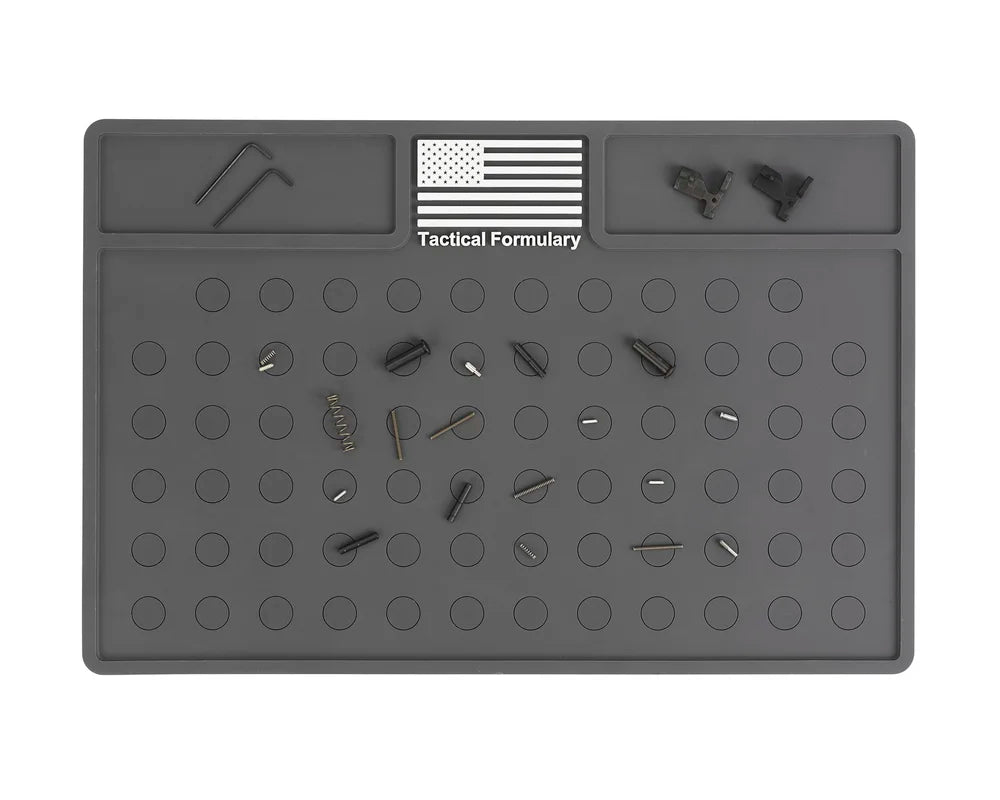 Tactical Formulary Mag Mat for organizing firearm magazines and small parts during cleaning and maintenance