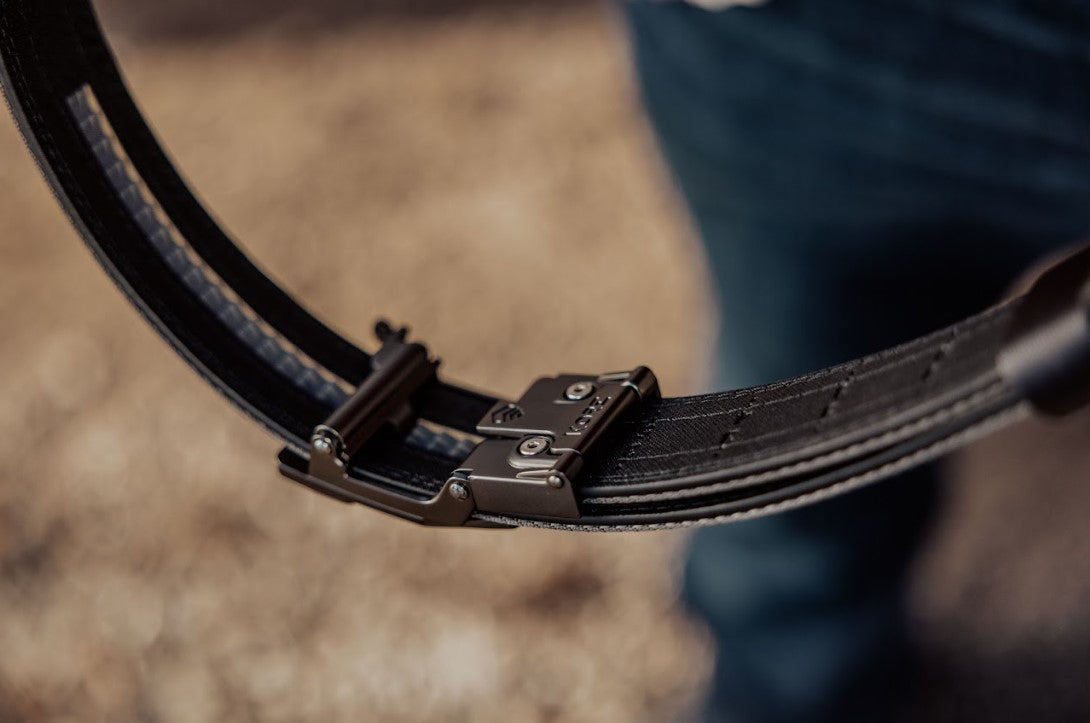 X6 GUNMETAL BUCKLE | BROWN BUFFALO LEATHER GUN BELT - 24&quot; - 44&quot;