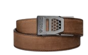 X6 GUNMETAL BUCKLE | BROWN BUFFALO LEATHER GUN BELT - 24&quot; - 44&quot;